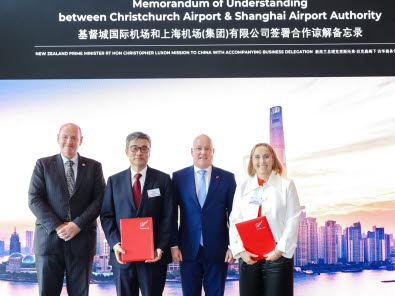 Christchurch Airport and Shanghai Airport sign agreement to strengthen air links